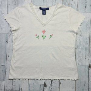 Charter Club White Short Sleeve Flower T-Shirt